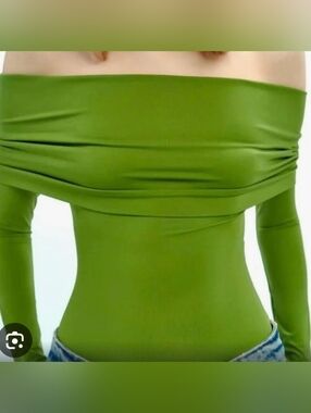 Zara Bodysuit Off-Shoulder Long Sleeve Top in Olive Green NWT